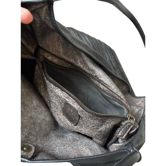MAJO Leather Hobo Tote Bag Black made in Italy - Picture 13 of 15